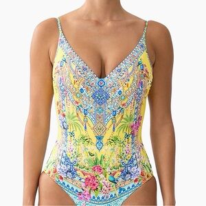 Camilla Yellow Multicolor Tropical Floral Print Dress with Parrot Motif